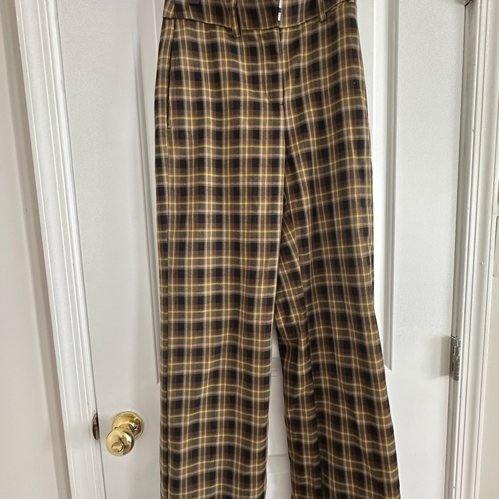 Classic Brown and Black Wide Leg Plaid Pants